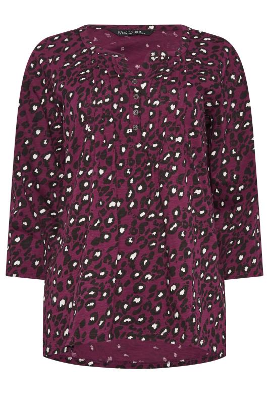 M&Co Berry Red Animal Print Henley Cotton Top | M&Co 6