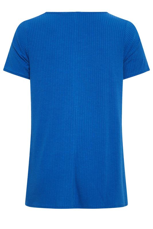 YOURS Curve Plus Size Cobalt Blue Ribbed Swing T-Shirt | Yours Clothing  6