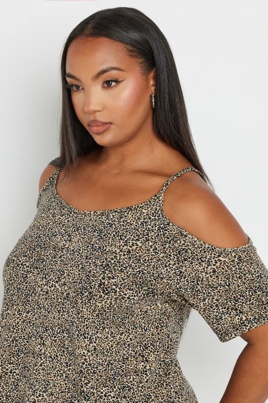 YOURS Plus Size 2 PACK Brown & Black Leopard Print Cold Shoulder Tops | Yours Clothing 6