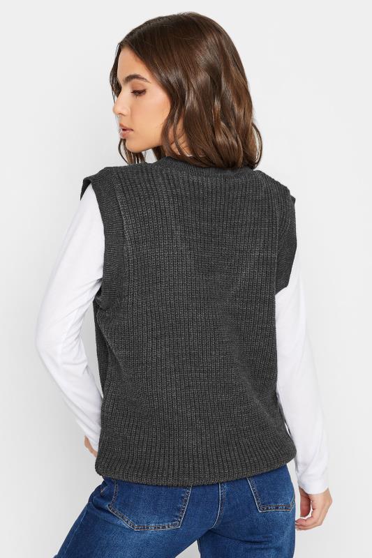 Petite Charcoal Grey Chunky V-Neck Knitted Vest Top | PixieGirl 3