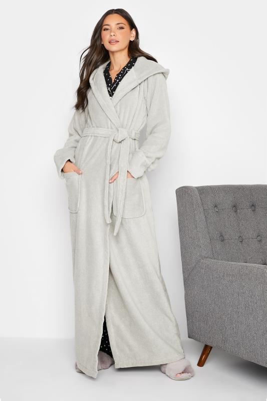 LTS Tall Grey Hooded Maxi Dressing Gown 1