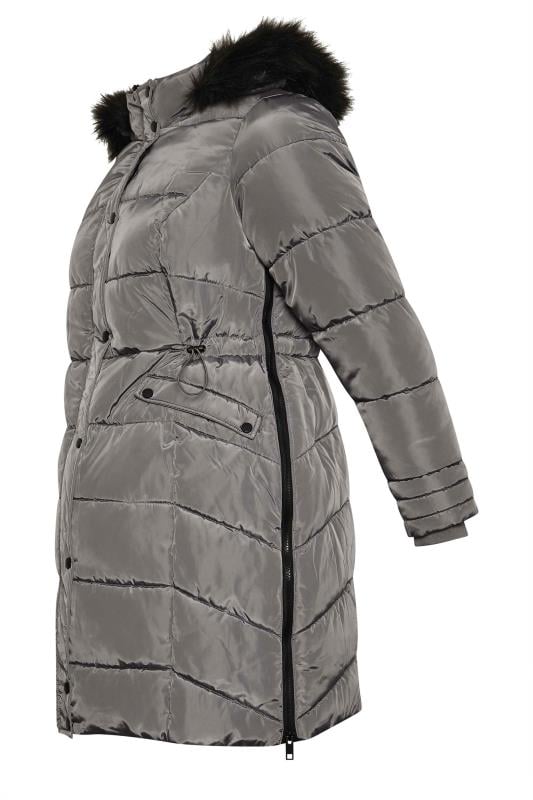 Plus Size  BUMP IT UP MATERNITY Curve Grey Zip Side Puffer Coat