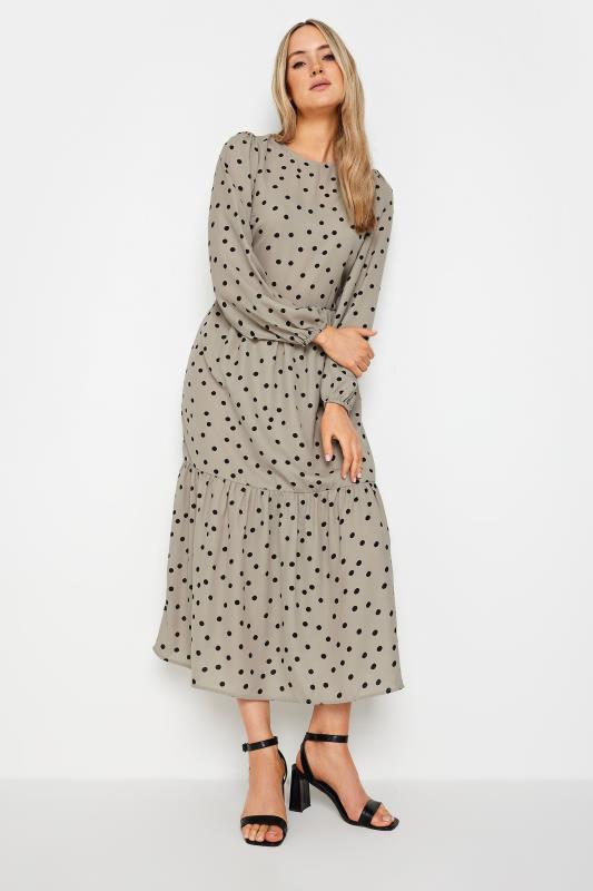 LTS Tall Womens Beige Brown Spot Print Tiered Midi Dress | Long Tall Sally 2