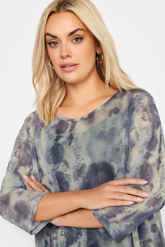YOURS Plus Size Blue Abstract Print Mesh Layered Top | Yours Clothing 5