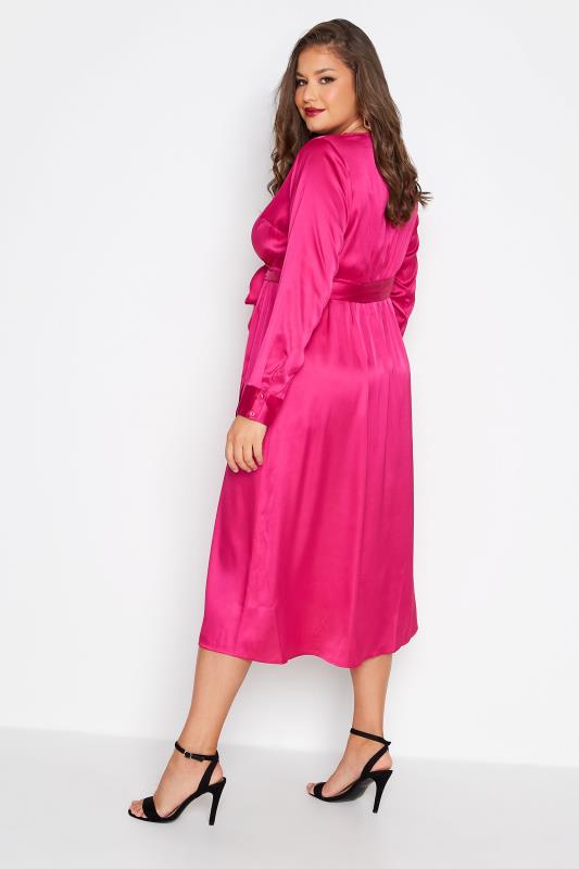 LIMITED COLLECTION Curve Pink Satin Wrap Dress 3