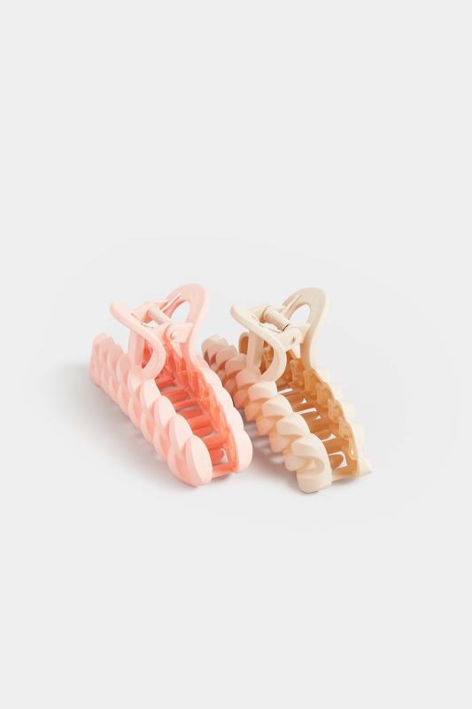 2 PACK Pink & Cream Chain Hair Claw Clips | Yours Clothing 3