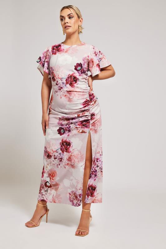 YOURS LONDON Plus Size Pink Floral Print Gathered Dress | Yours Clothing 4