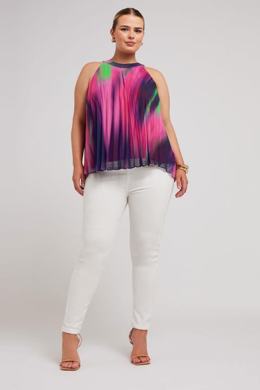 YOURS LONDON Plus Size Pink Abstract Print Halter Neck Top | Yours Clothing 2