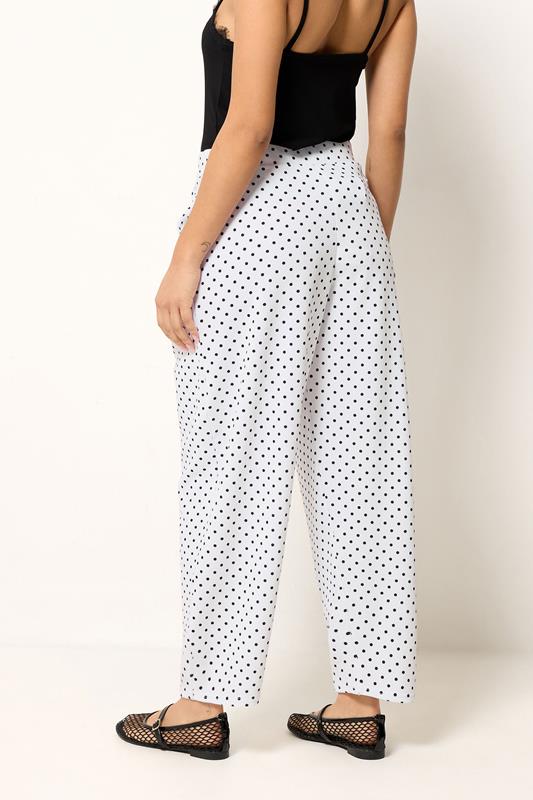 PixieGirl Petite Women's White Polka Dot Crinkle Barrel Leg Trousers | PixieGirl 6
