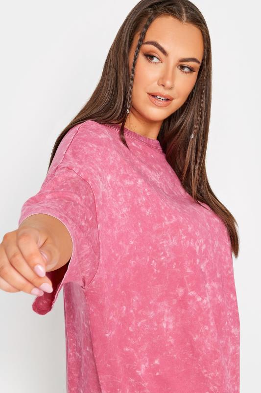 YOURS Plus Size Curve Pink Acid Wash Oversized Boxy T-Shirt | Yours Clothing  4