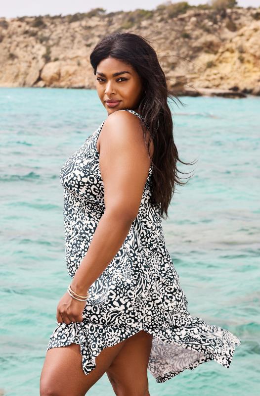 Plus Size  YOURS Curve Navy Blue Mixed Animal Print Beach Dress