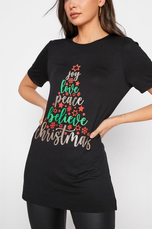 LTS Black Glitter Christmas Tree Slogan T-Shirt 4