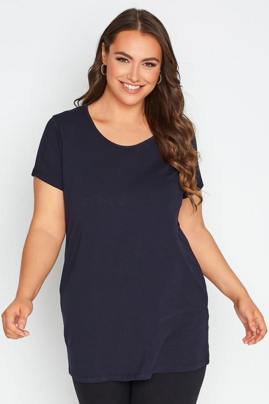 Plus Size Navy Blue Longline T-Shirt | Yours Clothing 1