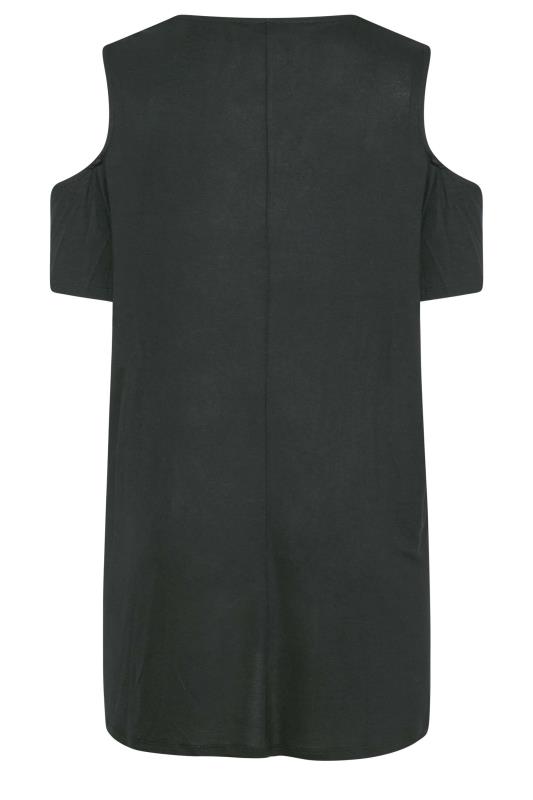 Plus Size Black Crochet Neckline Cold Shoulder Top | Yours Clothing 8