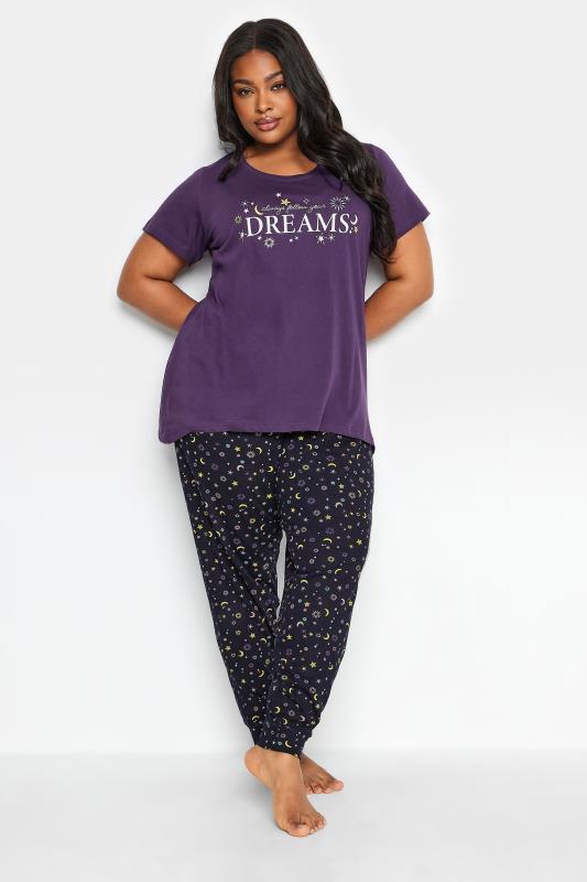 YOURS Plus Size Purple 'Always Follow Your Dreams' Star Print Pyjama Set | Yours Clothing 3