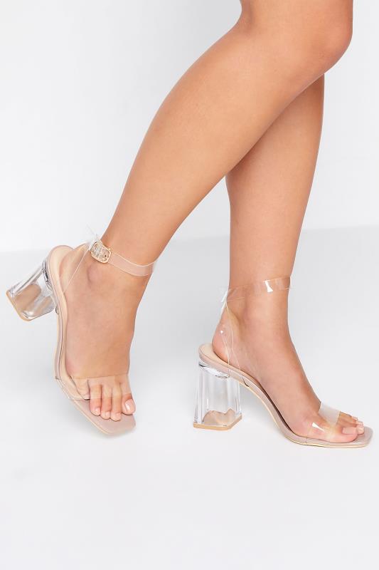 PixieGirl Clear Block Heel Sandal In Standard D Fit | PixieGirl 1