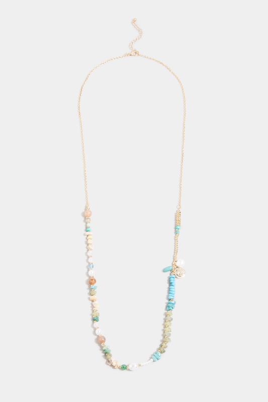 Gold Mixed Stone Long Necklace | Yours Clothing 2