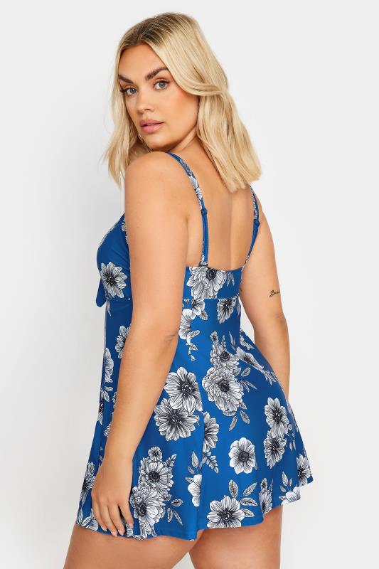 YOURS Plus Size Blue Floral Print Tummy Control Swim Dress | Yours Clothing 4