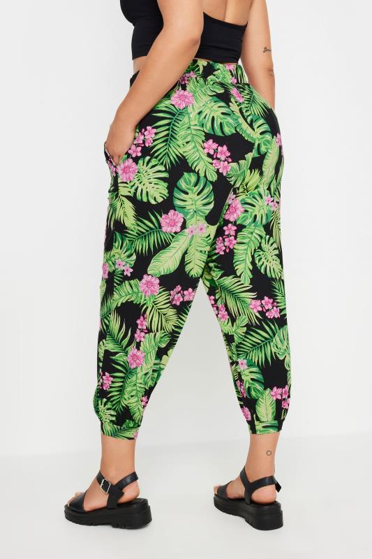 YOURS Plus Size Black Tropical Print Harem Trousers | Yours Clothing 3