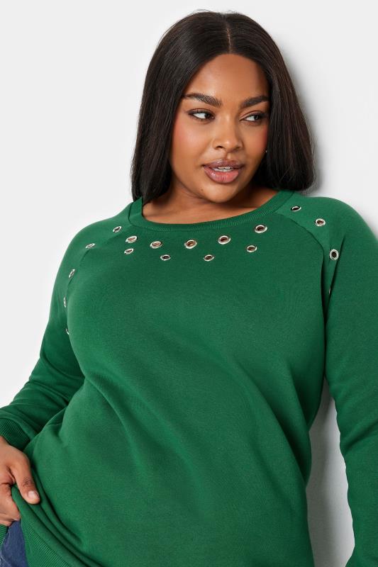 YOURS Curve Pine Green Eyelet Detail Sweatshirt | Yours Clothing 4