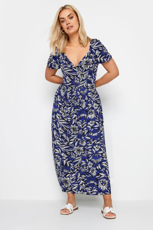 YOURS Plus Size Navy Blue Floral Print Tiered Maxi Dress | Yours Clothing 3