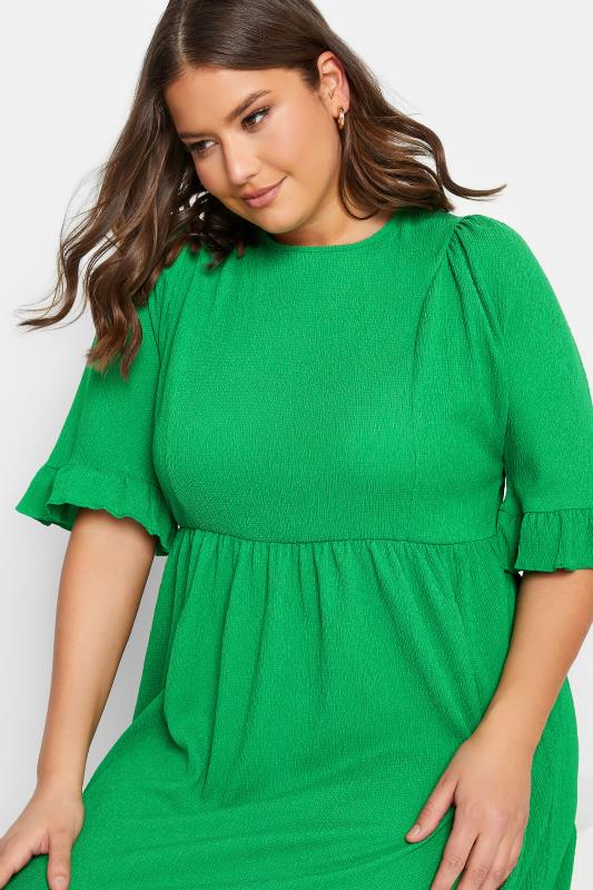 YOURS Plus Size Green Textured Smock Midi Dress | Yours Clothing 5