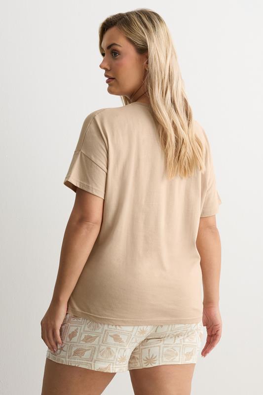 YOURS Plus Size Natural Brown 'Beach Club' Pyjama Set | Yours Clothing 2