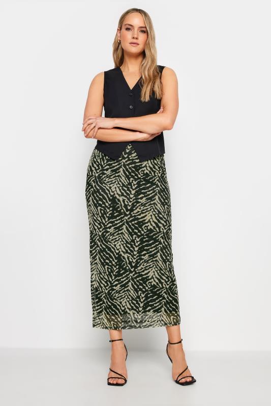  LTS Tall Black Abstract Print Mesh Midi Skirt