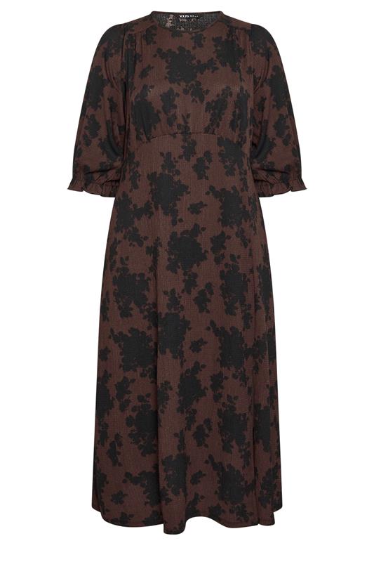 Yours Women's Plus Size Chocolate Brown Floral Textured Midi Dress Size 10
