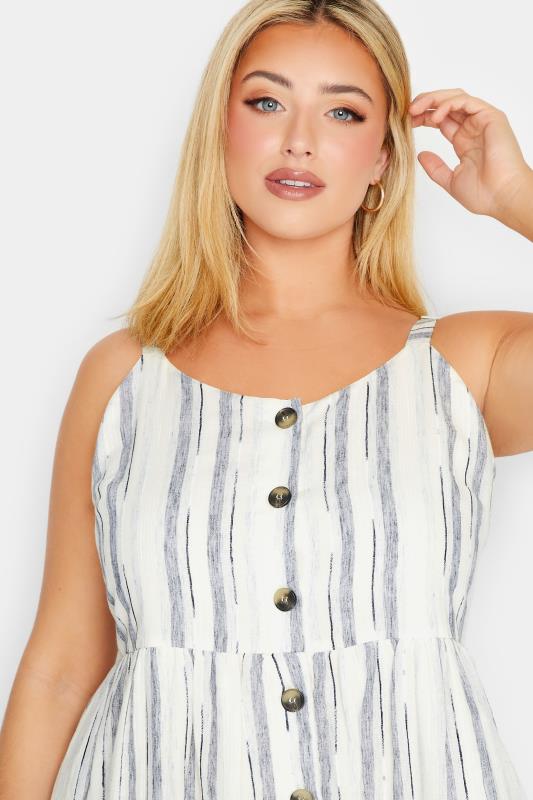 YOURS Plus Size White Stripe Button Lined Strappy Sundress | Yours Clothing 5