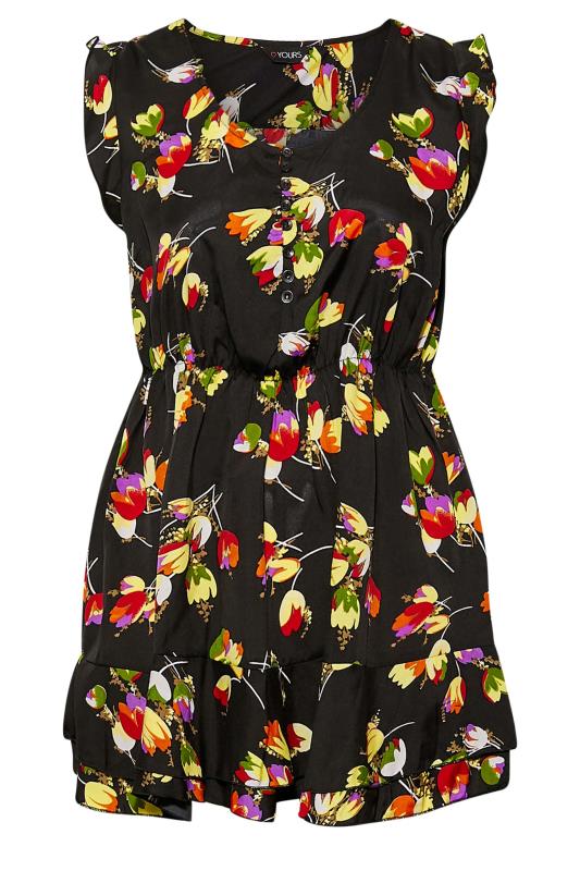 Curve Black Floral Peplum Top | Yours Clothing 6