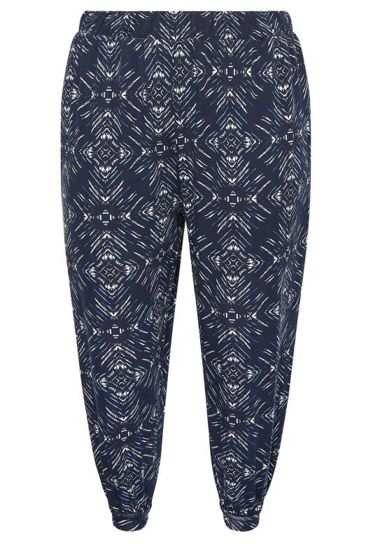 YOURS Plus Size Navy Blue Diamond Print Cropped Harem Trousers | Yours Clothing 5