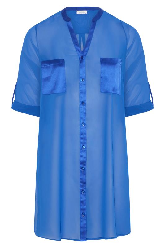 YOURS LONDON Plus Size Blue Satin Pocket Shirt | Yours Clothing 6