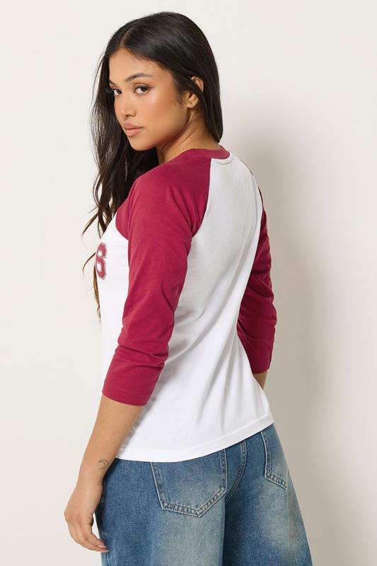PixieGirl Petite Women's Red '66' Slogan Cotton Raglan T-Shirt | PixieGirl 1