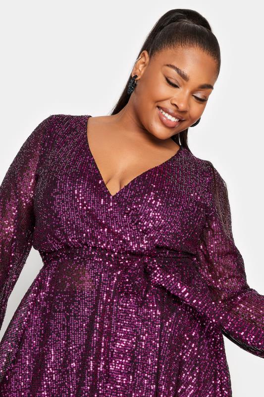 YOURS LONDON Plus Size Pink Sequin Wrap Top | Yours Clothing 4
