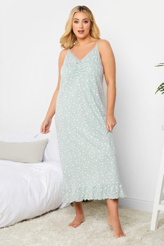 Plus Size  YOURS Curve Sage Green Floral Midaxi Nightdress