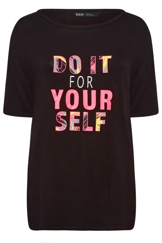 Plus Size  YOURS ACTIVE Curve Black & Pink 'Do It For Yourself' Slogan T-Shirt | Yours Clothing