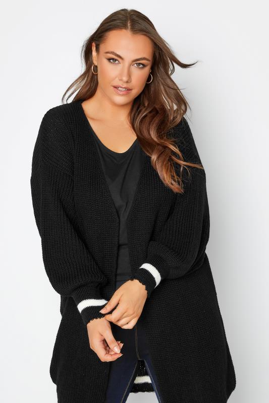 Plus Size Curve Black Stripe Trim Knitted Cardigan | Yours Clothing 1