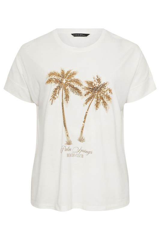EVANS Plus Size White Sequin Embellished Palm Trees Graphic T-Shirt | Evans  5