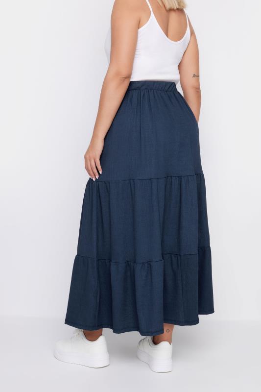 YOURS Plus Size Navy Blue Textured Maxi Skirt | Yours Clothing 3