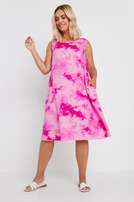 YOURS Plus Size Pink Abstract Print Pocket Swing Dress | Yours Clothing 1
