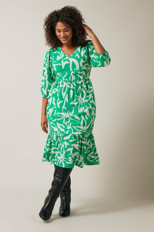 EVANS Plus Size Green Abstract Print Midaxi Dress | Evans  2