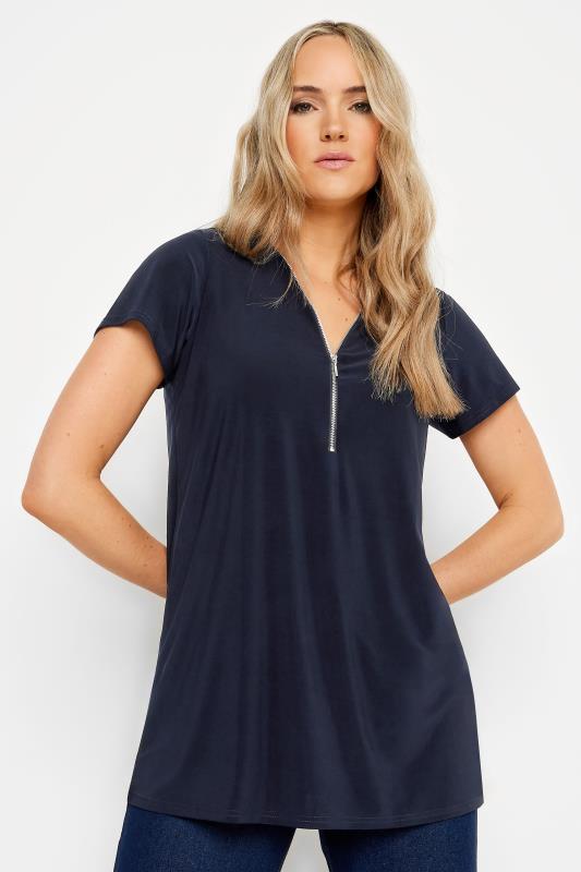  Grande Taille LTS Tall Navy Blue Zip Detail T-Shirt