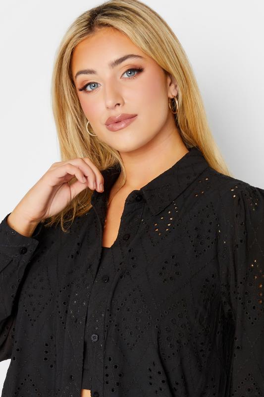 YOURS Plus Size Black Broderie Shirt | Yours Clothing