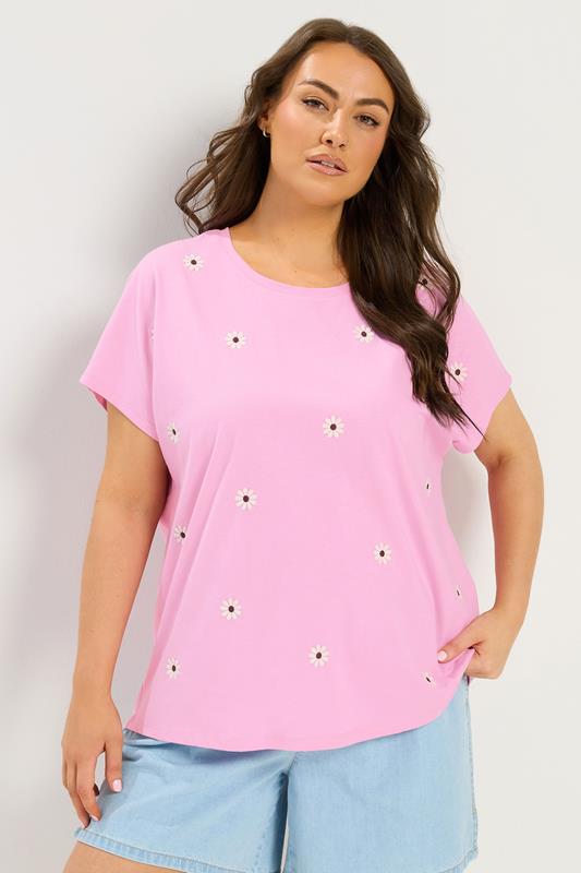  YOURS camiseta rosa claro con margarita bordada