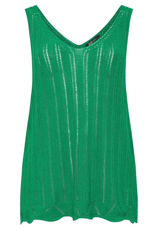 YOURS Plus Size Green Crochet Knitted Vest Top | Yours Clothing 5