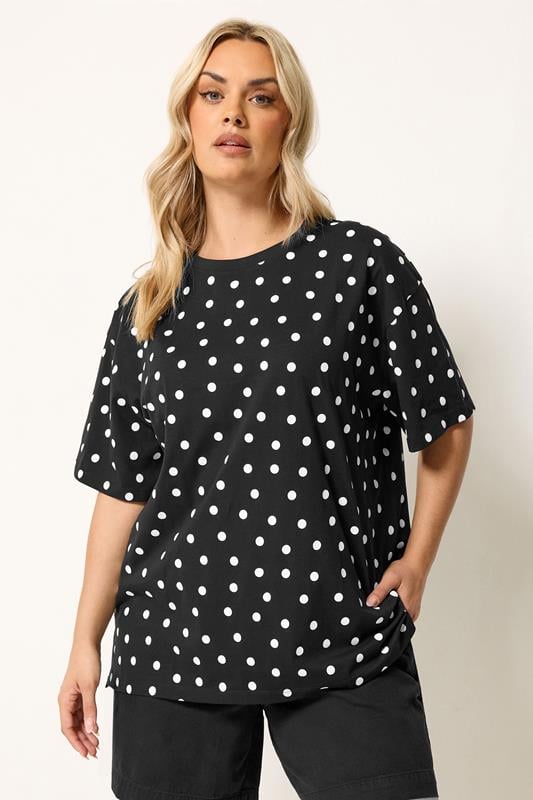  YOURS zwart oversized T-shirt met stippen