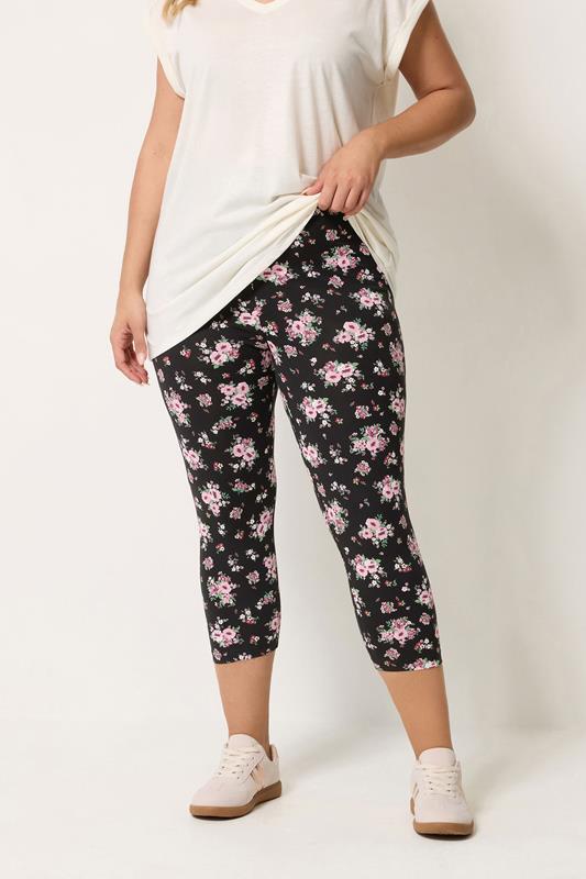YOURSET 2 PACK Plus Size Black Floral Cropped Leggings | Yours Clothing 5
