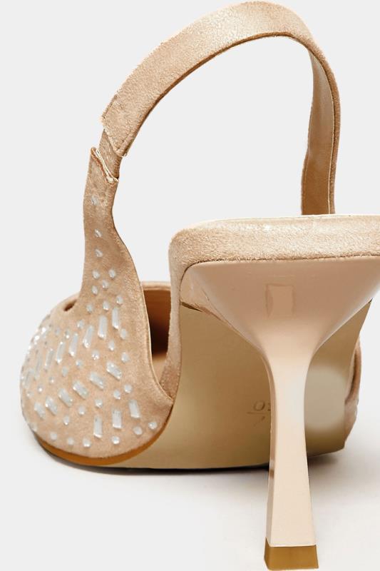 LTS Beige Brown Diamante Slingback Heel Court Shoes In Standard Fit | Long Tall Sally 4