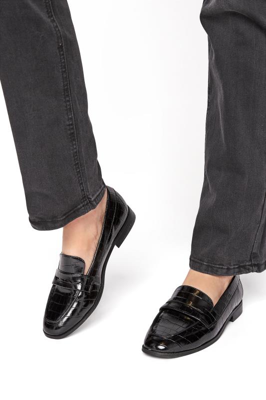 LTS Black Slip On Croc Loafers In Standard D Fit | Long Tall Sally 1